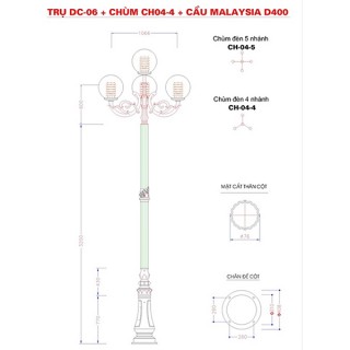 TRỤ ĐÈN TT ĐẾ DC06/CH02-4/CẦU MÃ LAI(BV)